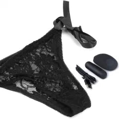 10 Modes Black Remote Control Panty Vibrator Set with Lace Panty and Rechargeable Vibrating Egg