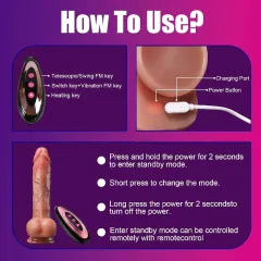10-Speed Brown Remote Controll Rechargeable Silicone Vibrator with Thrusting, Rotating and Heating Functions