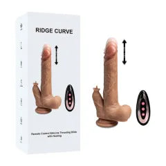 Light Brown Color 10 Functions Remote Control Silicone Rechargeable Vibrating and Thrusting Dildo with Vibrating Tongue