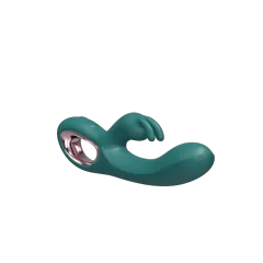 8.27'' Emerald Green Rechargeable Waterproof Dual-Motor Rabbit Vibrator with 10 Vibration Modes and Ergonomic Loop Handle